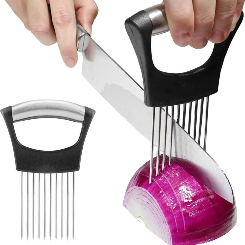 Onion Holder Slicer - Support de coupe-oignon en acier inoxydable,