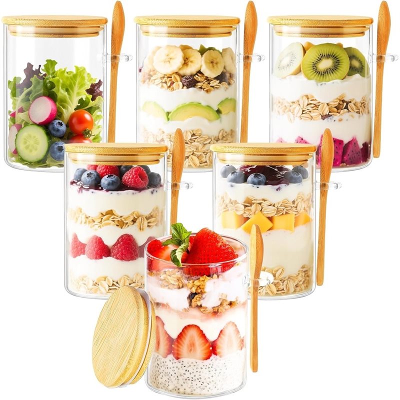 Overnight Oat Jar - AB46-1Set/6Pcs Pot à Avoine Nuit Réparatrice