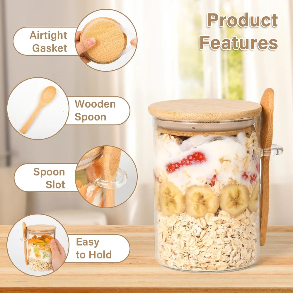 Overnight Oat Jar - yes1/2/3/4pcs Contenants pour Overnight Oats avec
